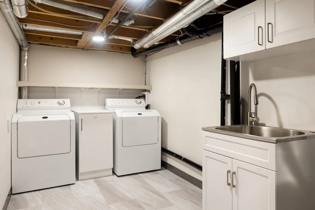 Basement utility and laundry space
