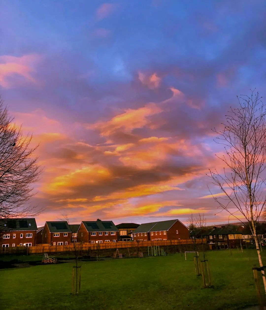 Suburban territory at sunset