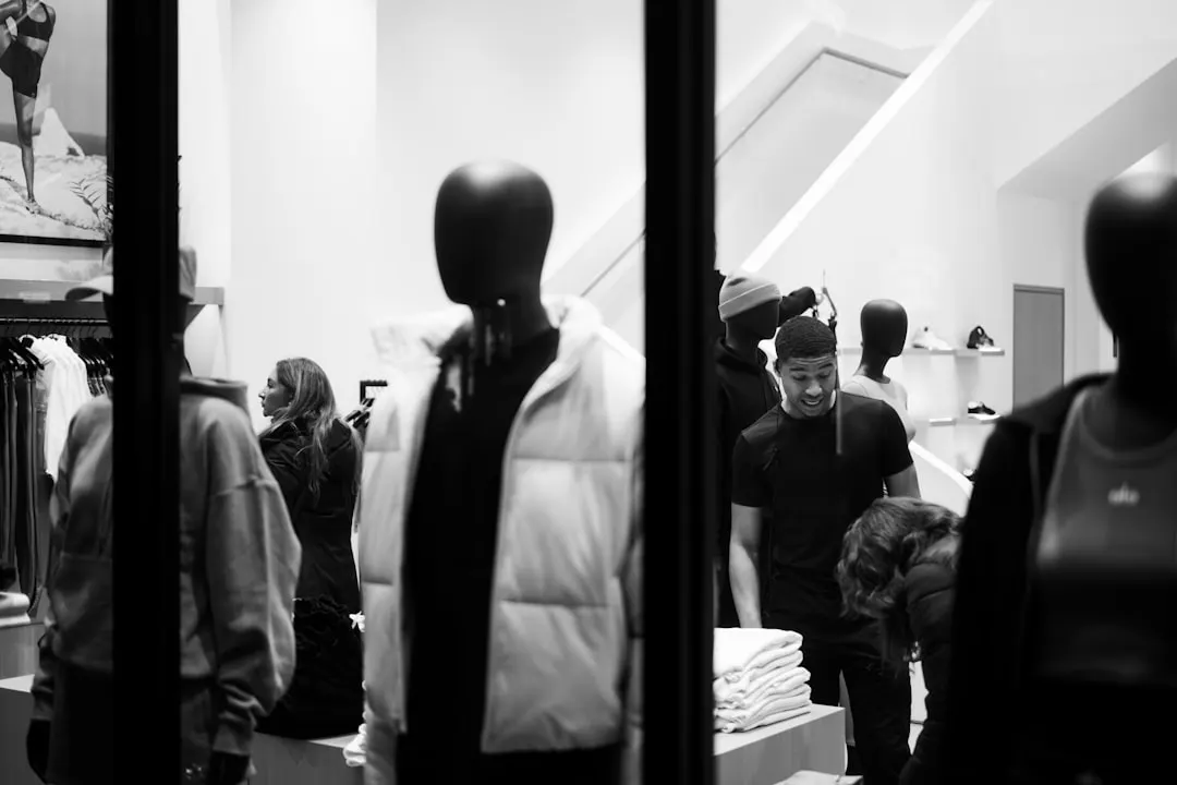 Shoppers in a modern clothing store